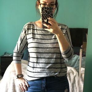 Pomelo Striped Gray Black‎ Long Sleeve Knit Top Women's Size M